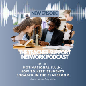 Male African American teacher surrounded by engaged students working on a class activity while he uses student engagement strategies